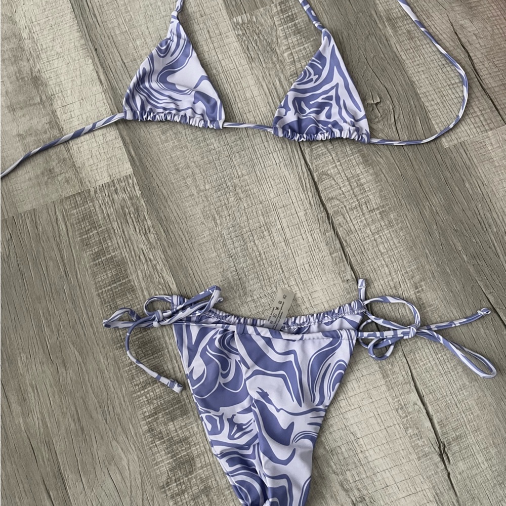 xs shein bikini with purple swirls